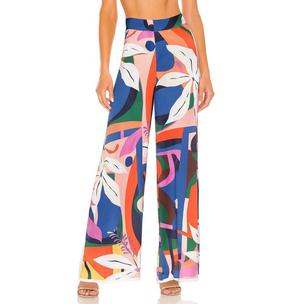 Her Bottari Multicolor Abstract Tropical Wide Leg Pants Size M